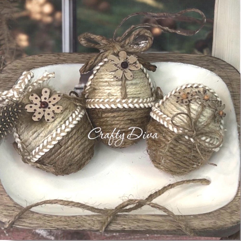 Easter Eggs, Rustic Twine Basket Fuller SET (3), Eggs, Farm Easter Décor, Brown